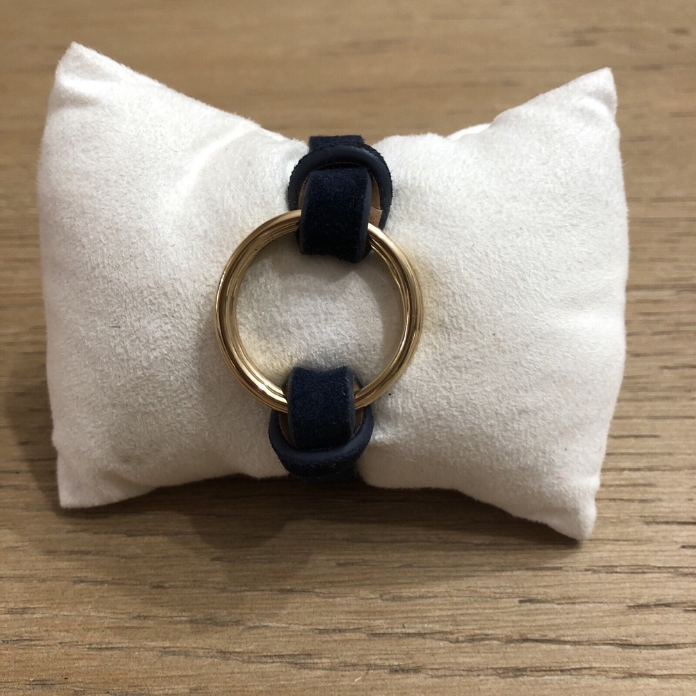 RUSTIC CUFF Navy Blue Suede Leather Buckle Bracelet Triple Rings NICE!
